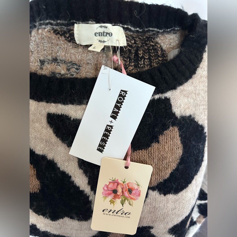 Entro Boutique Brand Tunic Sweater Dress Buttery Soft Leopard Cheetah Print LG - Picture 7 of 11